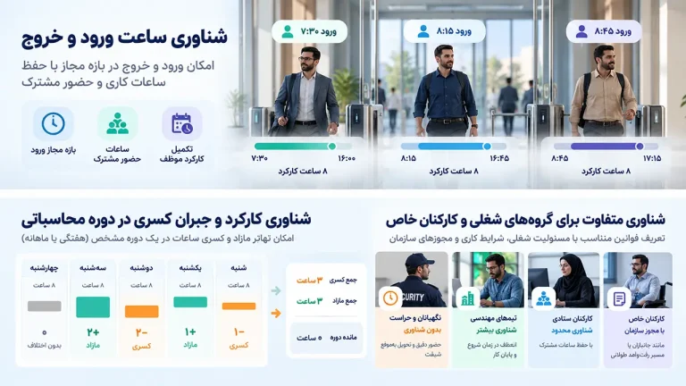 شناوری ساعت ورود و خروج و شناوری کارکرد در نرمافزار حضور و غیاب